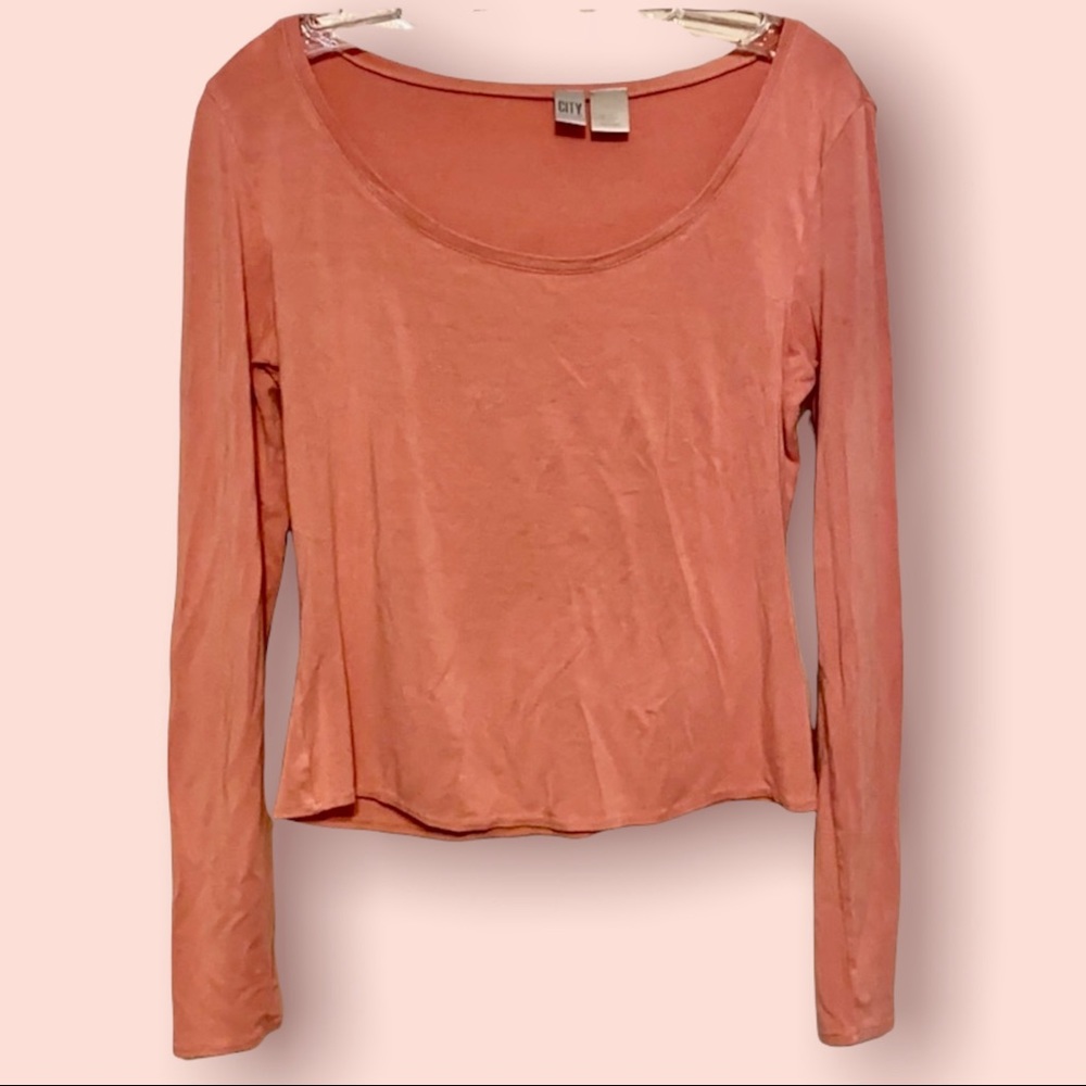 City DKNY Large Shirt Salmon Pink Stretchy Donna Karan Long Sleeves - Picture 2 of 4